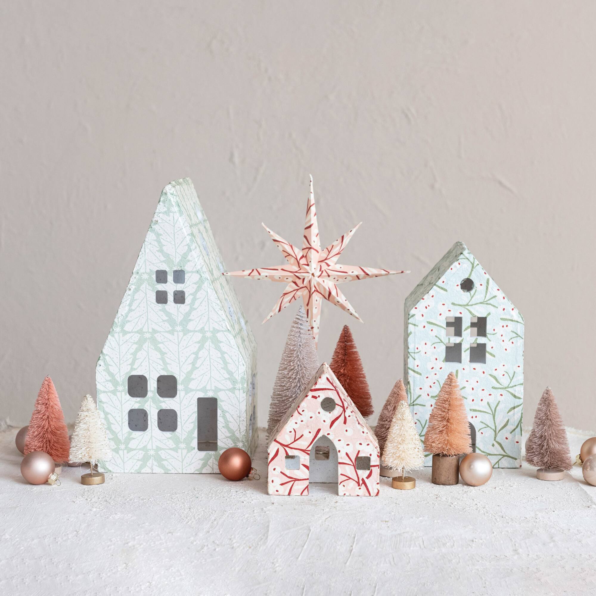 Hello Honey® Printed Paper Mache House Set with Berry & Tree Patterns